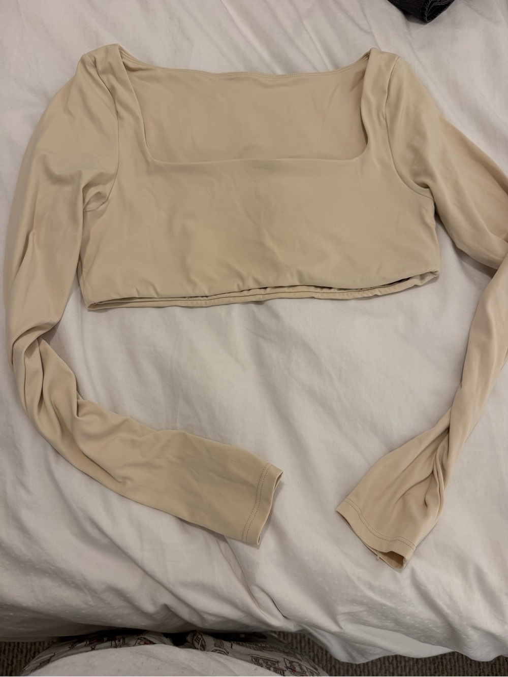 Amazon Cream Square Neck Long Sleeve Crop Top